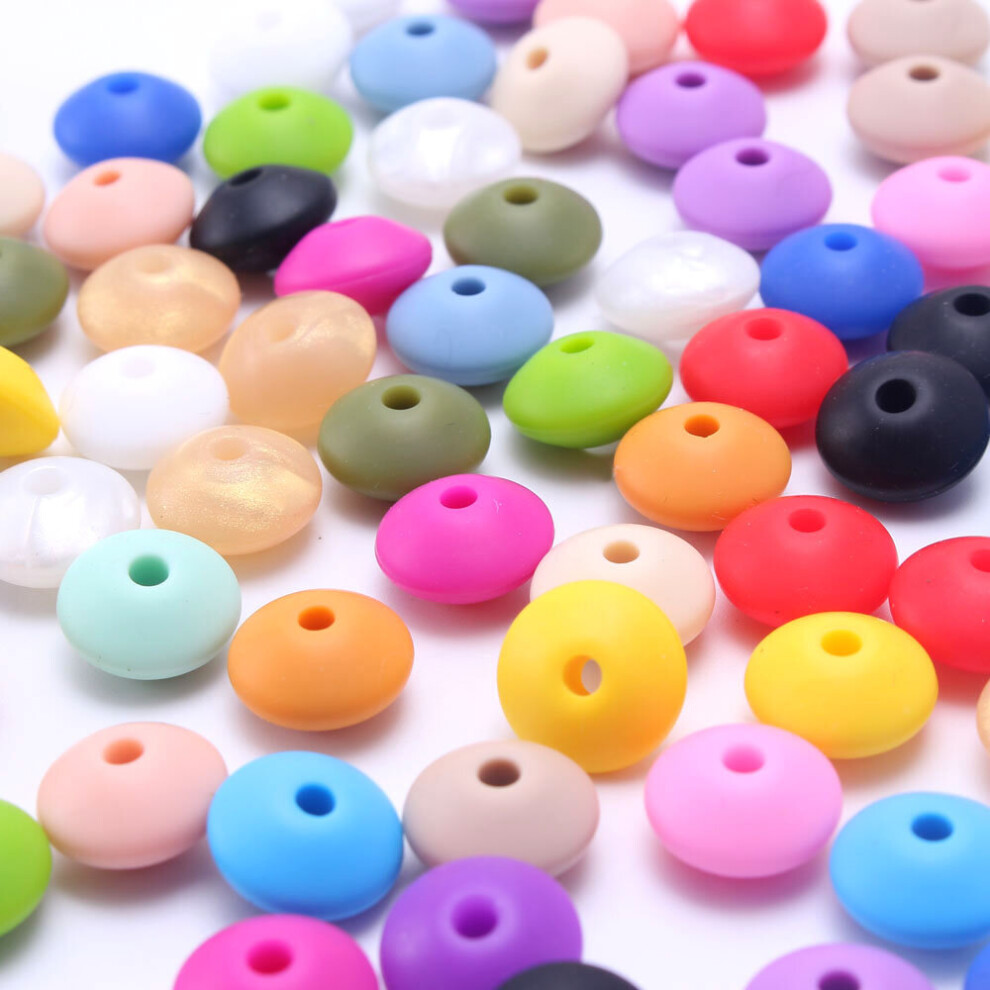 200Pcs Candy Silicone Abacus Beads 12Mm Pastel Soft Lentil Beads Diy Necklace Baby/Infant Teether Toys Multicoloured