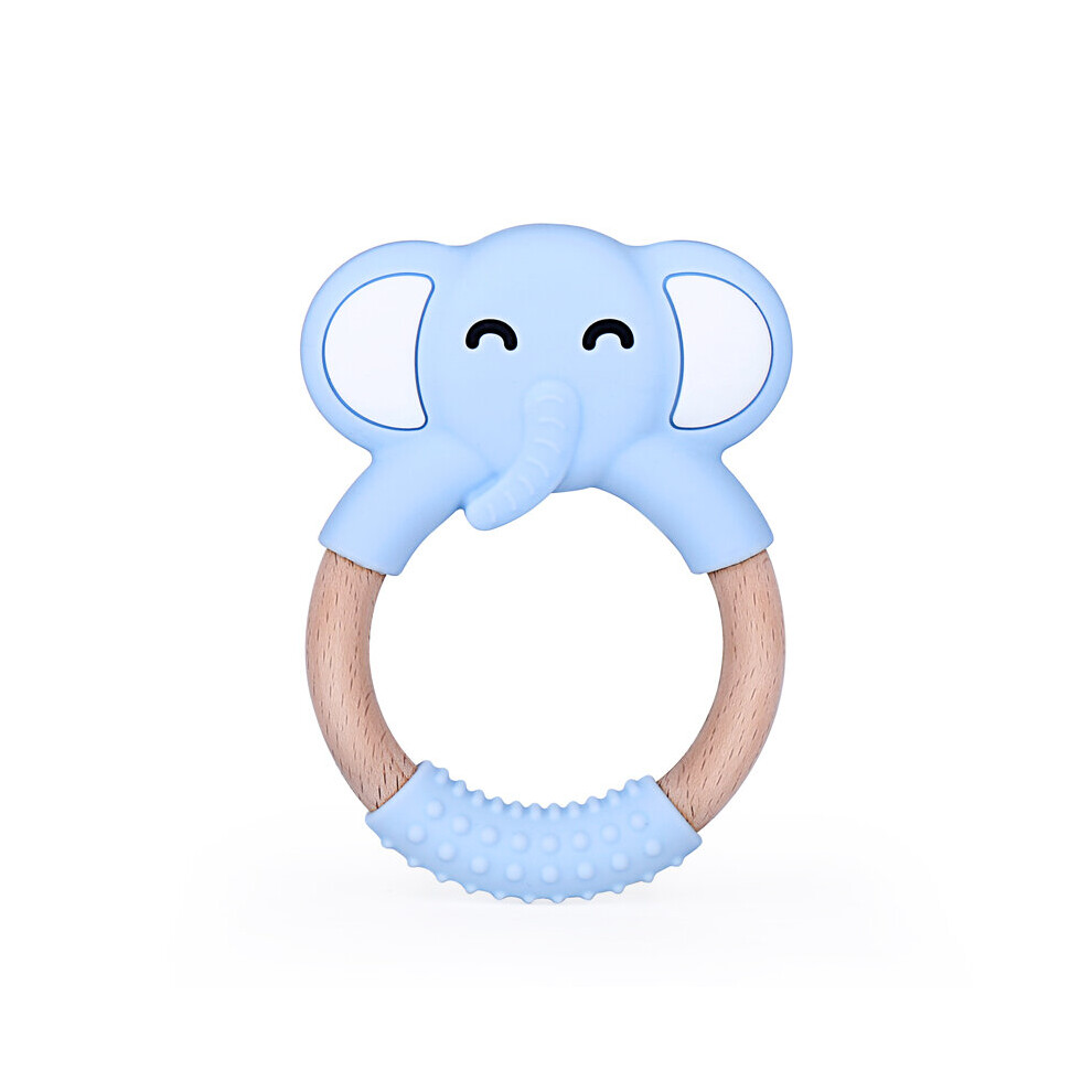 Chenkai 5Pcs Baby Silicone Elephant Teether Wooden Ring Teething Bpa For Diy Infant Chewable Pendant Nursing Bracelet Toys Multicoloured