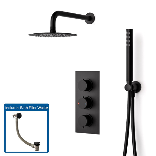 NES Home Ultra Slim Overhead Rainfall Shower Faucet Complete Matte Black Wall Mounted Set 1