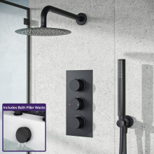 Ultra Slim Overhead Rainfall Shower Faucet Complete Matte Black Wall Mounted Set