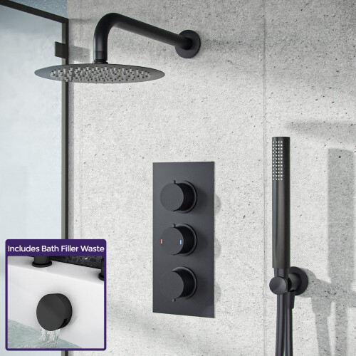 NES Home Ultra Slim Overhead Rainfall Shower Faucet Complete Matte Black Wall Mounted Set