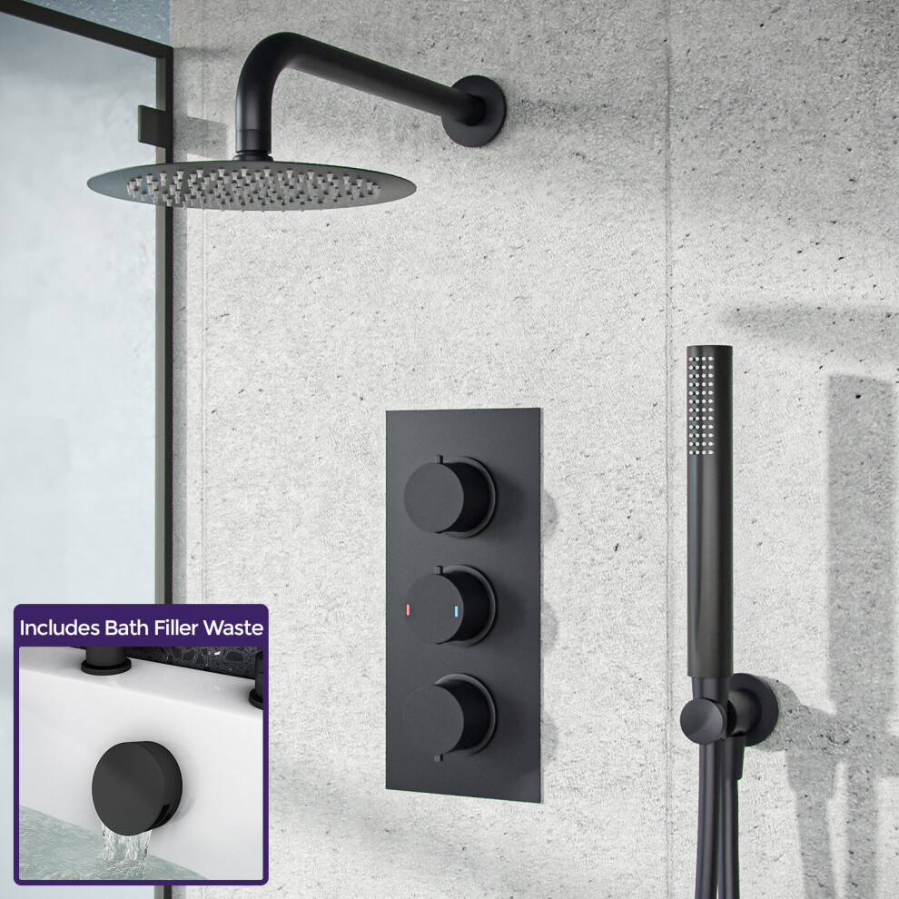 Ultra Slim Overhead Rainfall Shower Faucet Complete Matte Black Wall Mounted Set