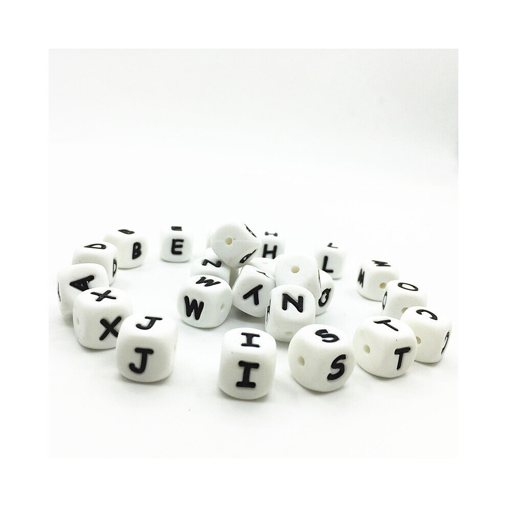 50Pcs/lot Silicone Letter Beads Food Teething Nursing Chewing Square Beads 12mm Loose Silicone Nursing Beads