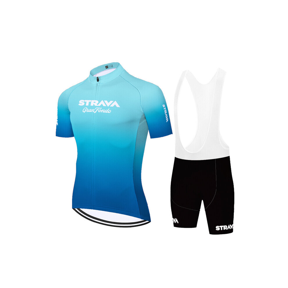 (Blue 3, 4XL) 2023 Men's Cycling Clothing Set Short Sleeve Cycling Jersey + MTB Bib Shorts