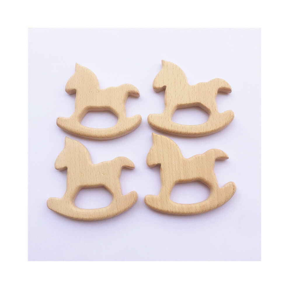 Chenkai 10pcs Organic Baby Wood Horse Teether Natural Teething Grasping Toy Baby Toddler Wooden Teether DIY Newborn Baby Gift