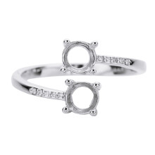 (White Gold Plated White-5MM) Two Stones Round Prong Ring Settings,Solid 925 Sterling Silver Rose Plated Ring,Gemstone Wedding Ring DIY Supplies 1215033