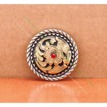 5Pc 34Mm Silver Western Rope Side Flower Engraved Rhinestone Leathercraft Concho Bolo Tie Slide Pendant Lot
