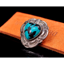 30mm Antique Silver Western Flower Engraved Heart Turquoise Leather Concho For Belt Bag Leathercraft Wallet Decor Screwback