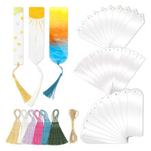 30Pcs/Set Blank Acrylic Bookmark Transparent Book Page Marker with Colorful Tassel for DIY Project Present Notebook Tag