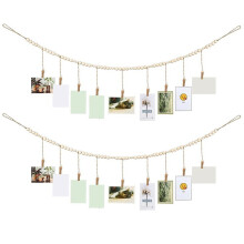 2 Pieces Wall Hanging Photo Display With Wooden Beads Garland Boho Collage Picture Frame DIY Picture Photo Frame Set