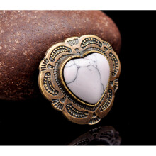 30mm Brass Tribal Floral Engraved Heart Turquoise Leathercraft Hardware Concho For Bridle Saddle Tack Decor Screwback