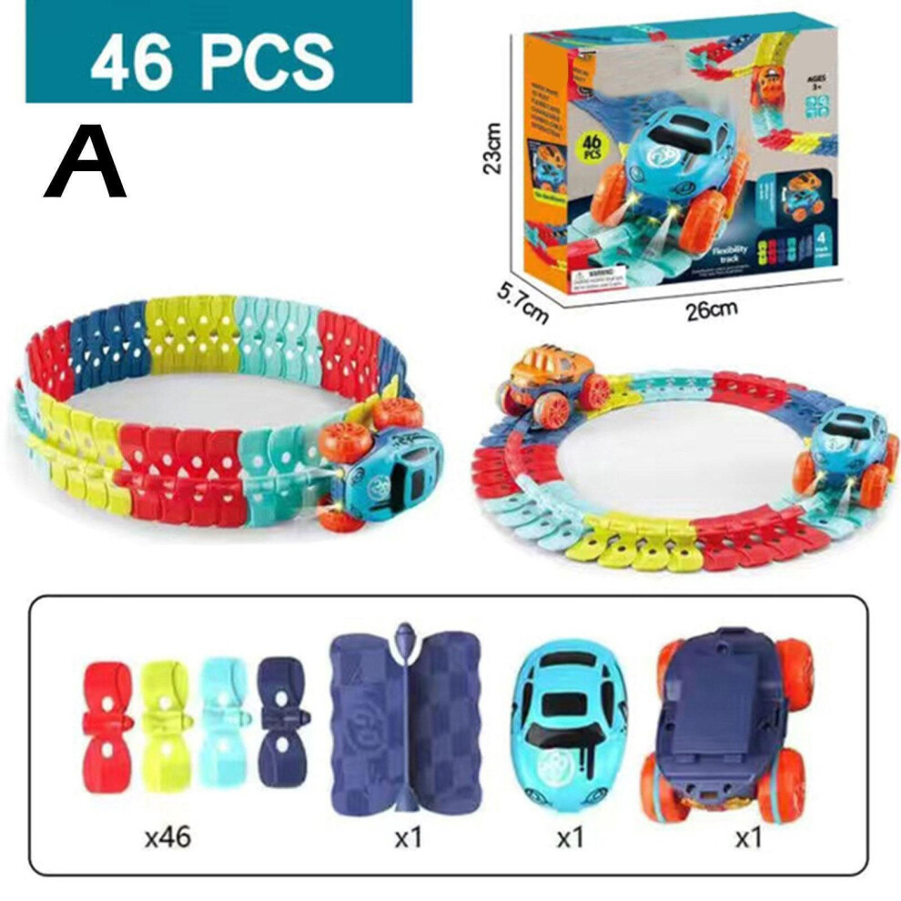 ( 46PCS) Kids Track Cars Flexible Track with LED Light-Up Race Set