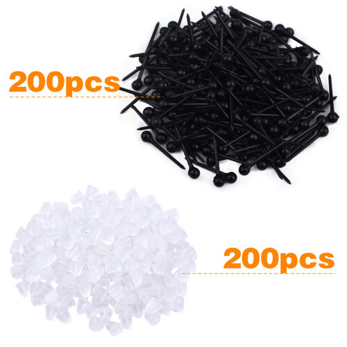 200pcs Plastic Ball Earring Posts Studs Ear Piercing Retainers with 200pcs Clear Silicone Earring Backs for Sensitive Ears 1