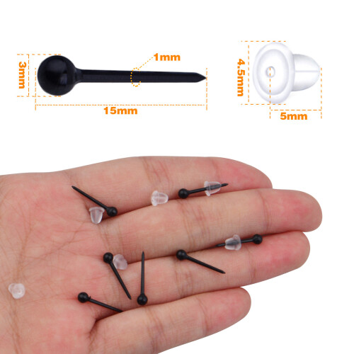 200pcs Plastic Ball Earring Posts Studs Ear Piercing Retainers with 200pcs Clear Silicone Earring Backs for Sensitive Ears 2
