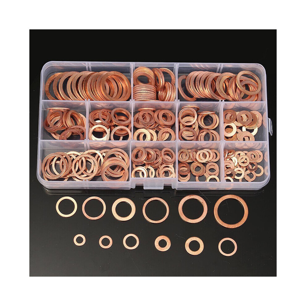 200 Pcs Copper Sealing Solid Gasket Washer Sump Plug Oil For Boat Crush Flat Seal Ring Tool Hardware M5/M6/M8/M10/M12/M14 Pack 885486707694