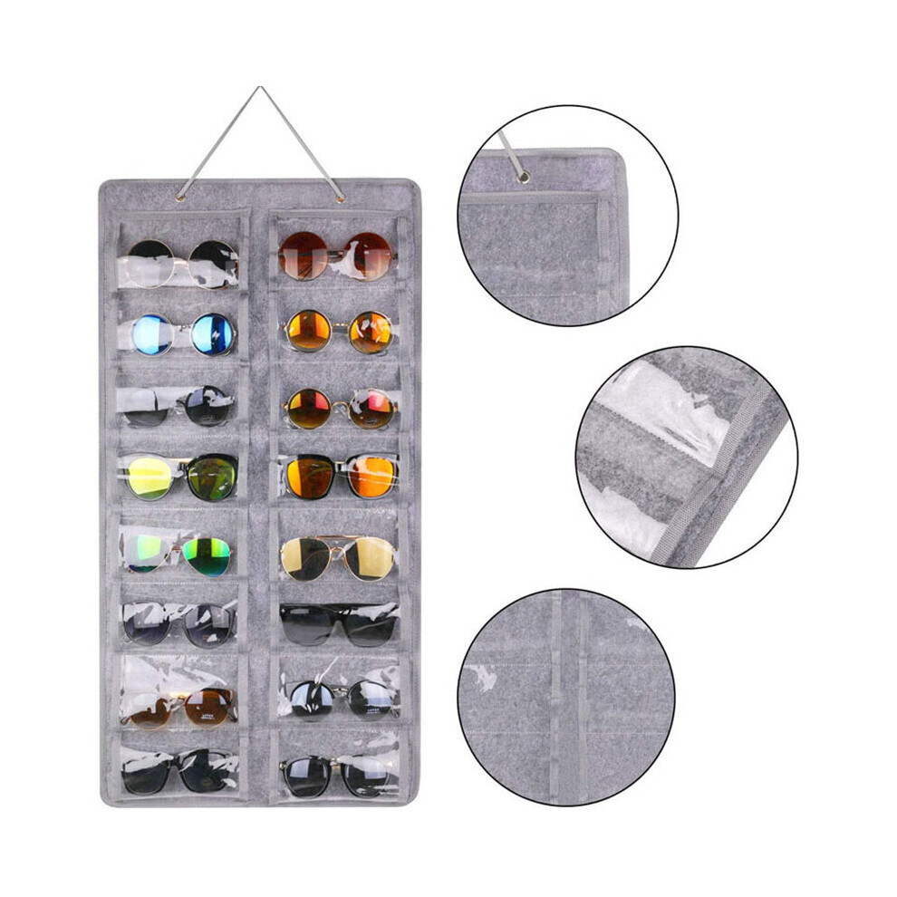 16 Slots PVC Felt Sunglasses Organizer Wall Hanging Eyeglasses Holder Dust Proof Sun Glasses Storage Display Pocket Wall Stand