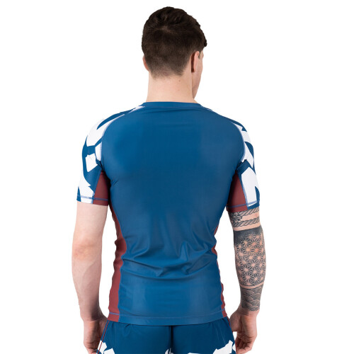 (X-Large) SCRAMBLE BAKA SHORT SLEEVE RASH GUARD - BLUE 1