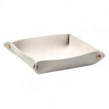 (Grey White-Middle) Table Decor High Faux Leather Desktop Storage Tray Decorative Cosmetics Tray Tear Resistant for Office