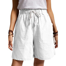 (White, XL UK SIZE 16) UK Womens Cotton Solid Drawstring Shorts Ladies Pocket Loose Elastic Waist Pants
