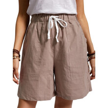 (Khaki, XXL UK SIZE 18) UK Womens Cotton Solid Drawstring Shorts Ladies Pocket Loose Elastic Waist Pants