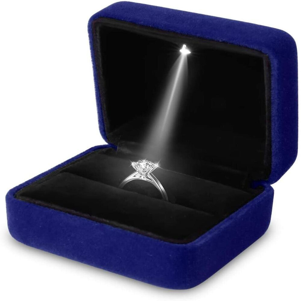 Square Velvet Ring Box LED Light Jewelry Gift Display Case Engagement and Wedding Ring Box Holder Case Storage