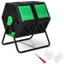 130L Garden Compost Bin Dual Chamber Compost Tumbler w/ Sliding Doors