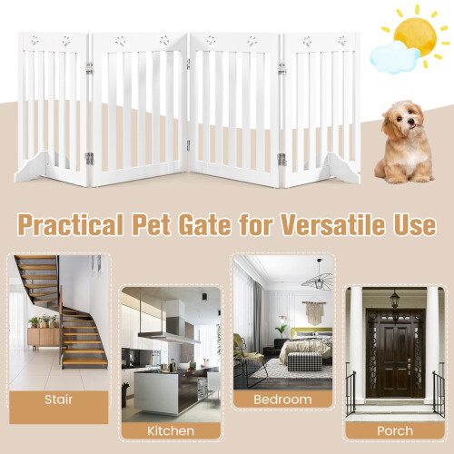Costway 4 - Panel Dog Gate Step Over Dog Barrier Folding with 2 Removable Feet 2