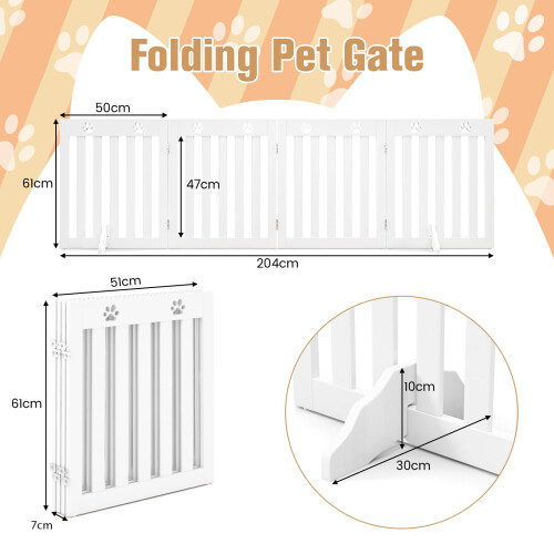 Costway 4 - Panel Dog Gate Step Over Dog Barrier Folding with 2 Removable Feet 1