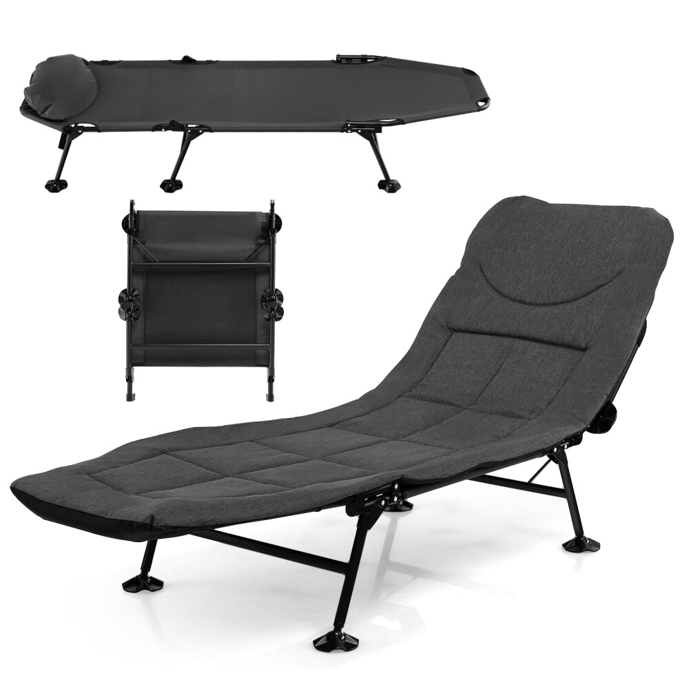Folding Camping Cot Camping Bed Lounge Chair W/ Detachable Mattress