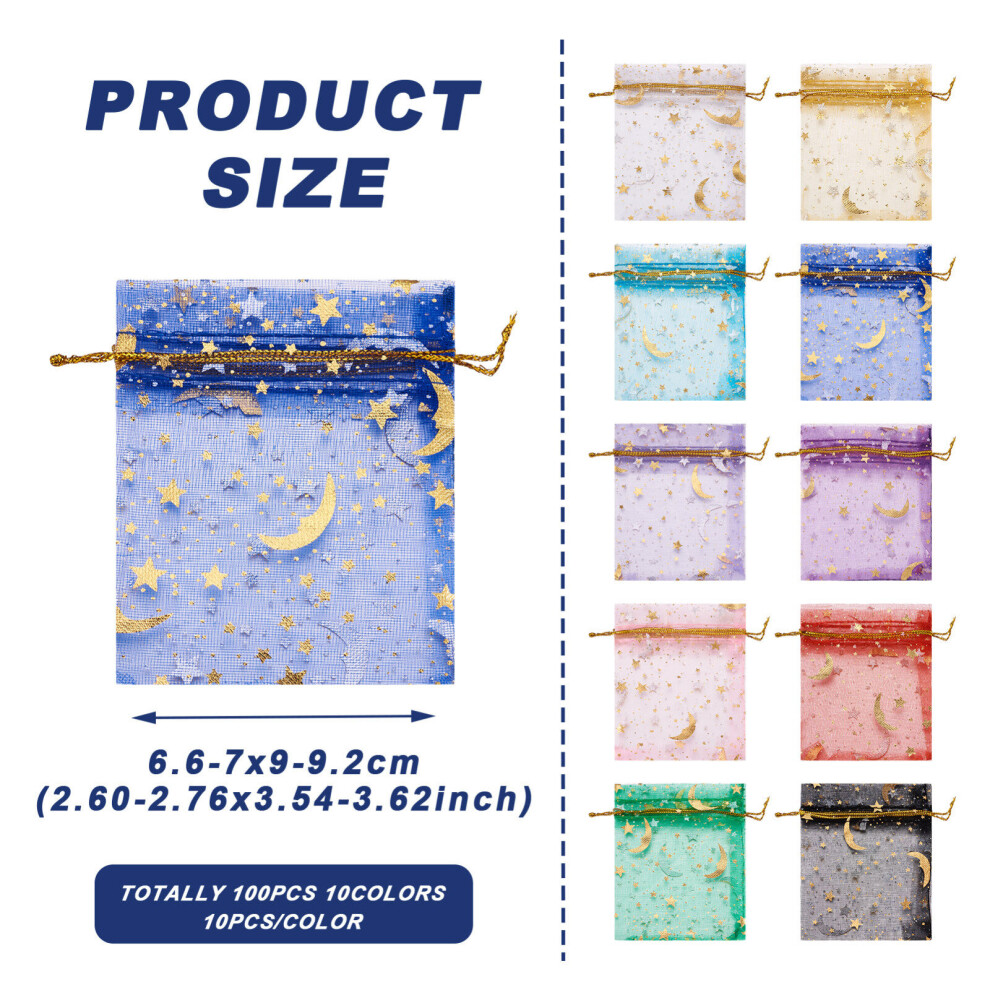 100Pcs 10 Colors Star Moon Printed Rectangle Organza Drawstring Gift Bags for Beads Party Candy Jewelry Bags Pouches Packing-image-OPC-PBRSK78-NEW