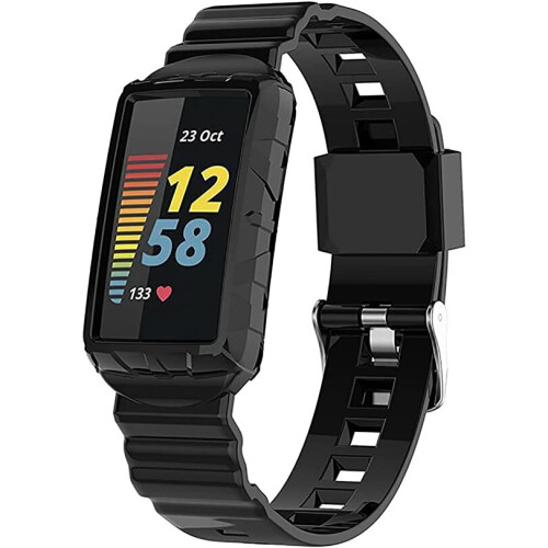 (Black) Silicone Watch Strap for Fitbit Charge 5/4/3/3SE