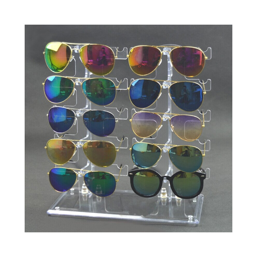 Two Row Sunglasses Rack 10 Pairs Glasses Holder Display Stand Transparent