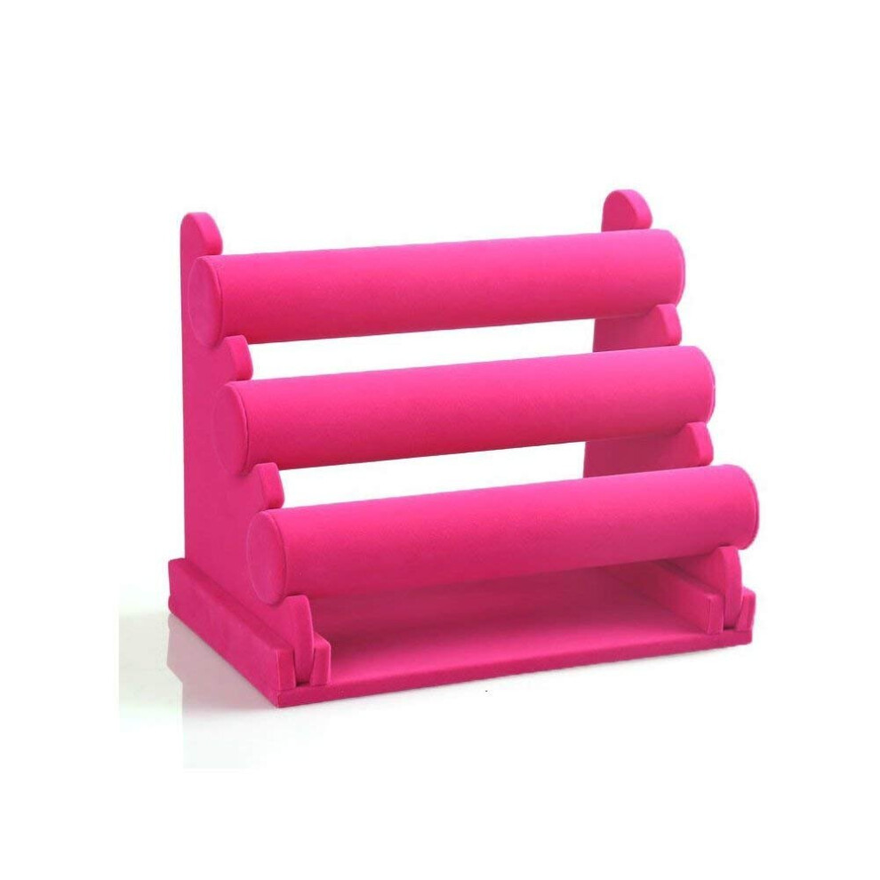 Hot Pink Velvet 3 Tier Bracelet Watch Stand Holder Jewelry Showcase Display Storage Necklace Bangle Organizer