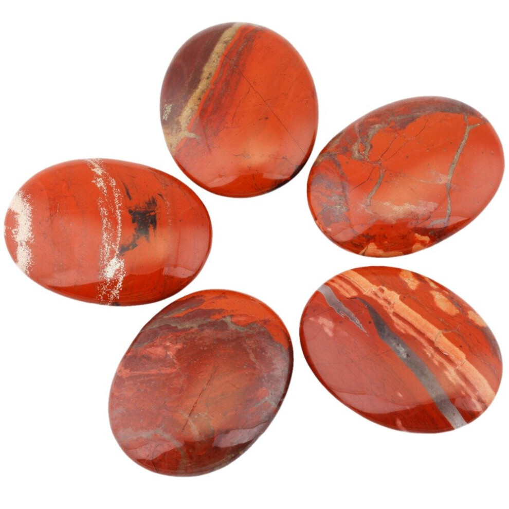 1Lot (5Pc) Red Stone Oval Worry Stones,Palm Pocket Stone,Healing Crystal Chakra Reiki Balancing-image-OPC-PBRSQD9-NEW