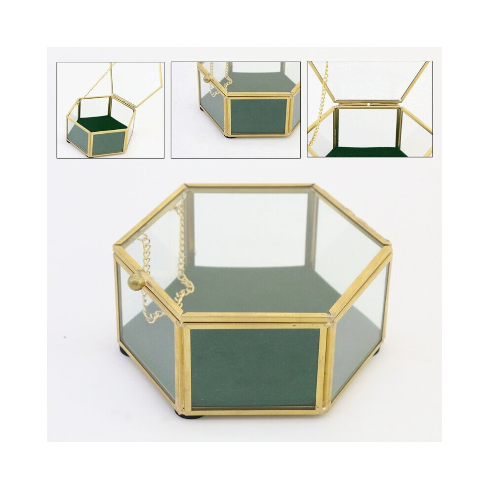 Vintage Golden Glass Lidded Box Decorative Jewelry Keepsake Display Organizer Clear Hexagonal Box Rings Bracelet Golden-image-OPC-PBRSQZQ-NEW