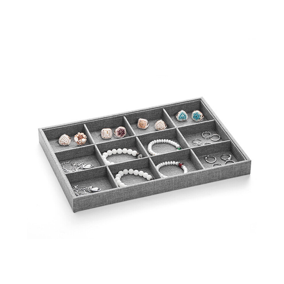12 lattices Jewelry Grey Liene Vintage Necklace Bracelet Ring Display For Storage Hand Beads Show Case Tray-image-OPC-PBRSW5J-NEW