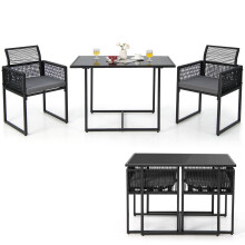 3 Pieces Outdoor Dining Set Patio PE Rattan Furniture Set w/ Cushions