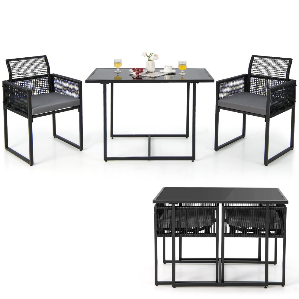 3 Pieces Outdoor Dining Set Patio PE Rattan Furniture Set w/ Cushions