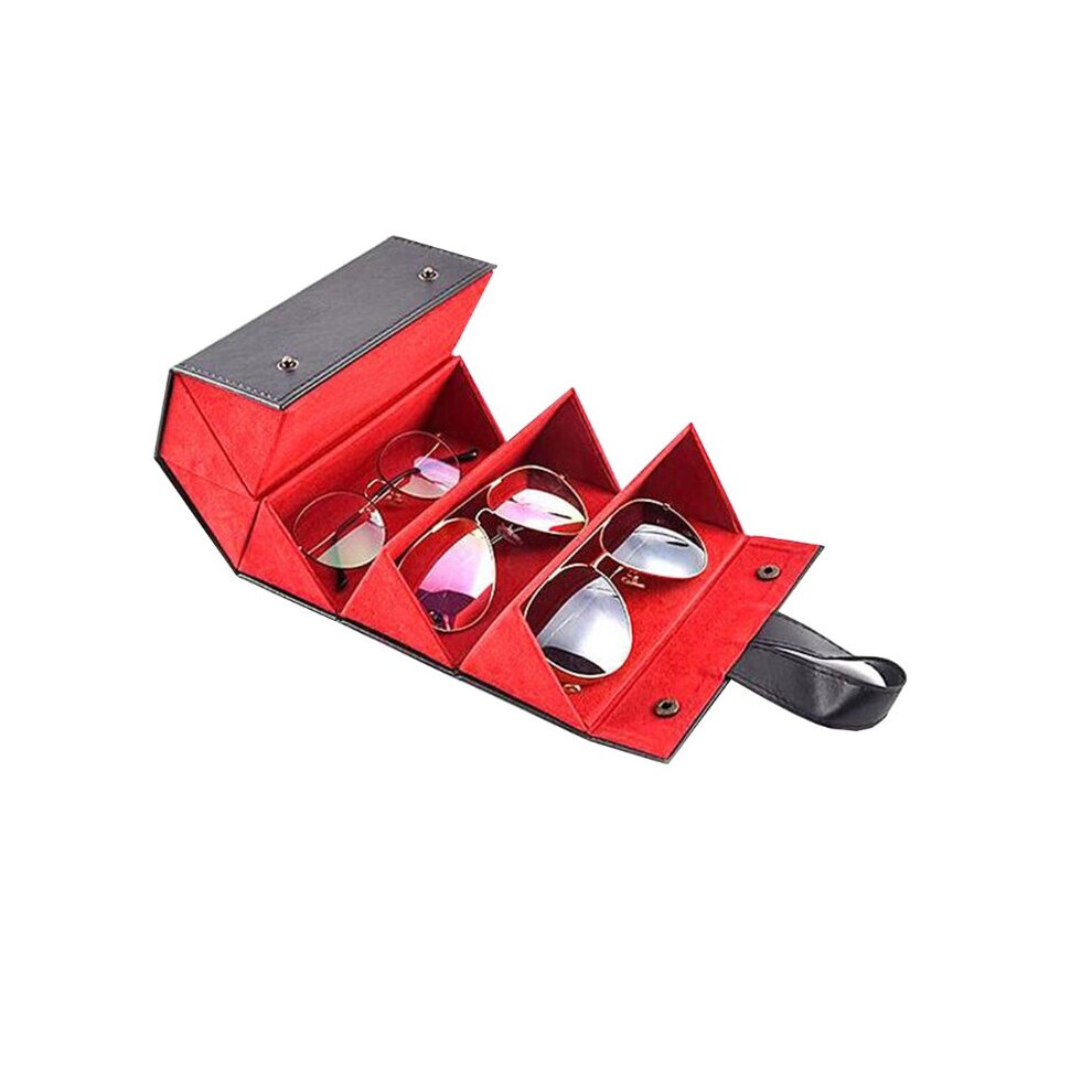 5 Slots Foldable Leather Eyewear Holder Display Sunglasses Eyeglasses Travel Organizer Case Multiple Hanging Container