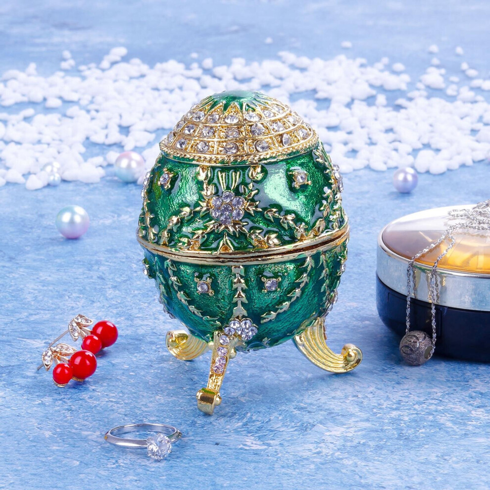 Enameled Easter Egg Jewelry Box Trinket Holder Hand Painted Decoration