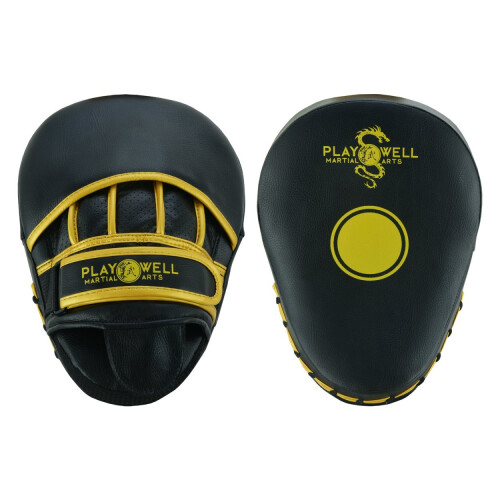 PLAYWELL REXINE LEATHER CURVED TARGET FOCUS PADS - BLACK/GOLD 1