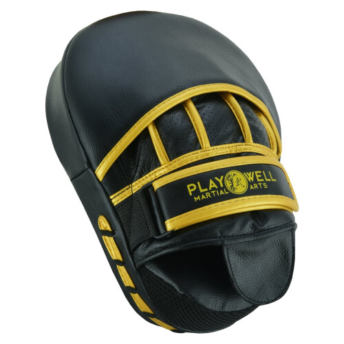 PLAYWELL REXINE LEATHER CURVED TARGET FOCUS PADS - BLACK/GOLD 2