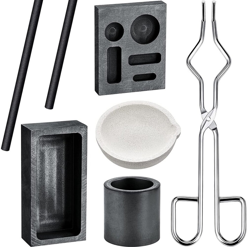 Graphite Torch Melting Casting Kit,2 Graphite Crucible Stir Stick, Quartz Crucible, Cylindrical Graphite, Tong For Melt 885486006940