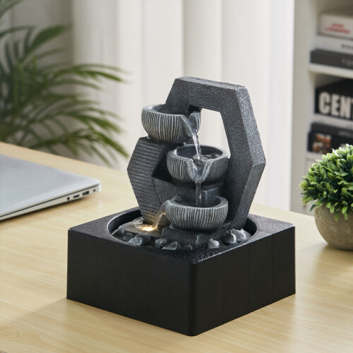 Living And Home Cascade Tabletop Fountain Water Feature with LED Light