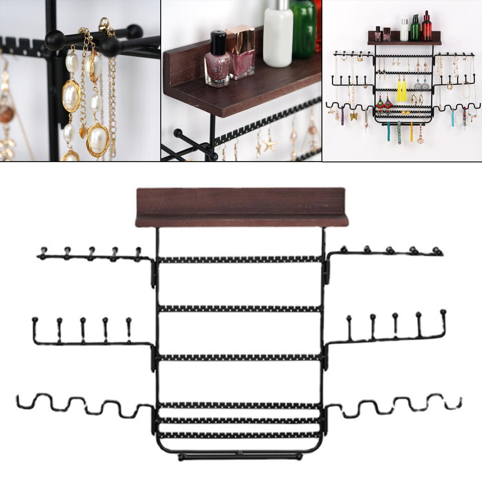 Rustic Wall Mounted Jewelry Organizer with Hangers Wood Base Metal Trinket Holder Display for Earrings Female Gift Wall Decor-image-OPC-PBRT6PZ-NEW