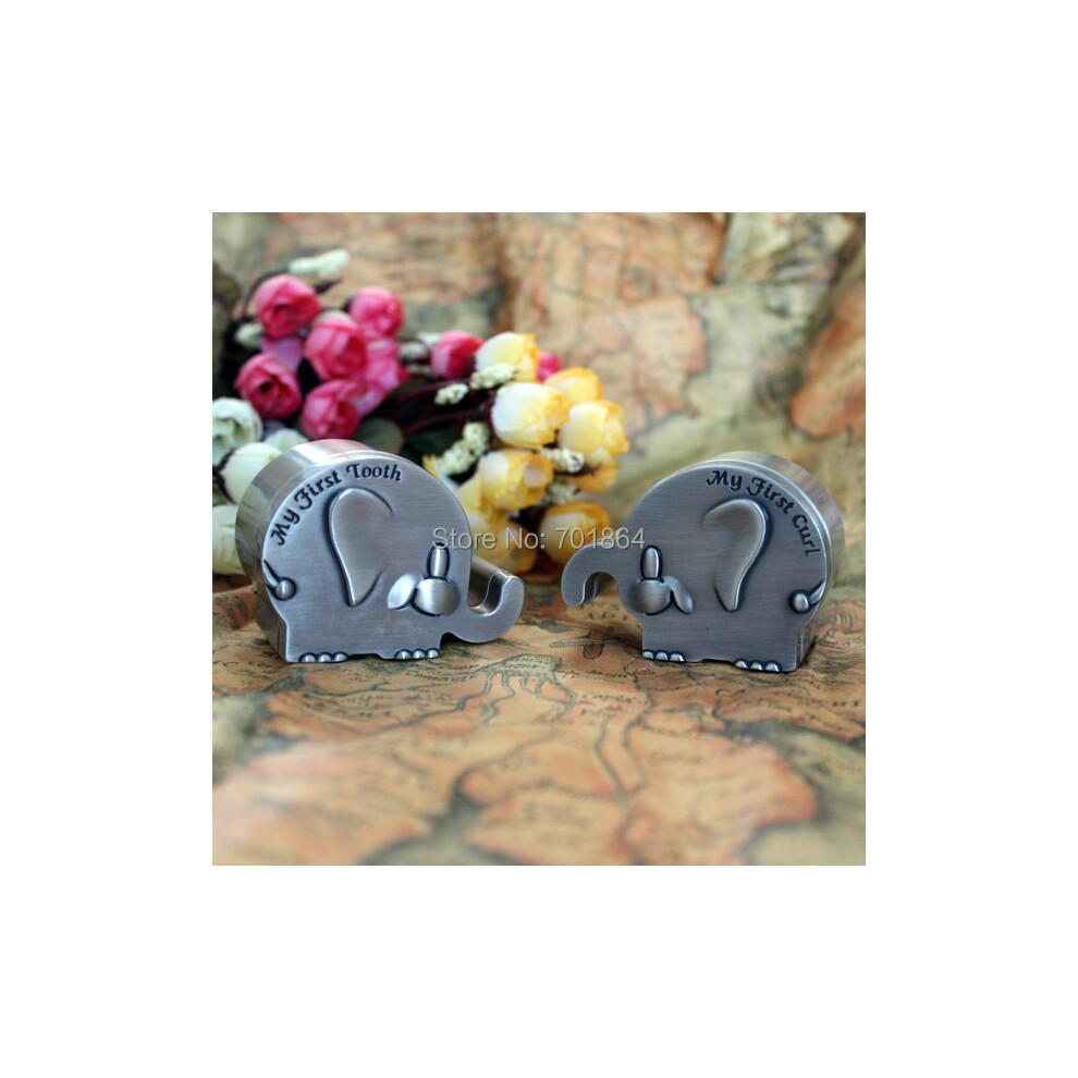 ARRIVAL - Newborn Baby Keepsake / Family Gift Elephant Shaped First Tooth and First Curl Boxes Metal Artcraft Trinket Box