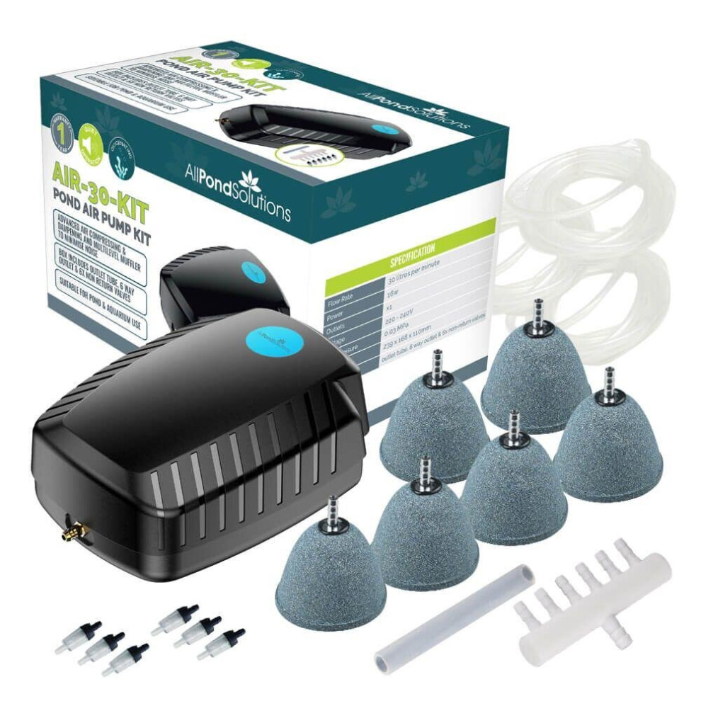 Allpondsolutions Outdoor Aeration Pond Air Pump Kit 30L/Min