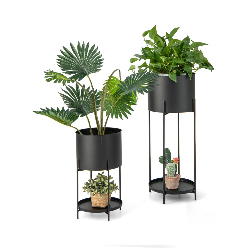 Metal Decorative Planter Pot Stand Set of 2 w/ Stands & Drainage Holes