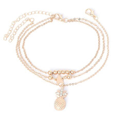 1Pcs Three Levels Pearl Ankle Bracelets Beach Anklet Bracelet Jewelry Birthday for Women Girls Color: