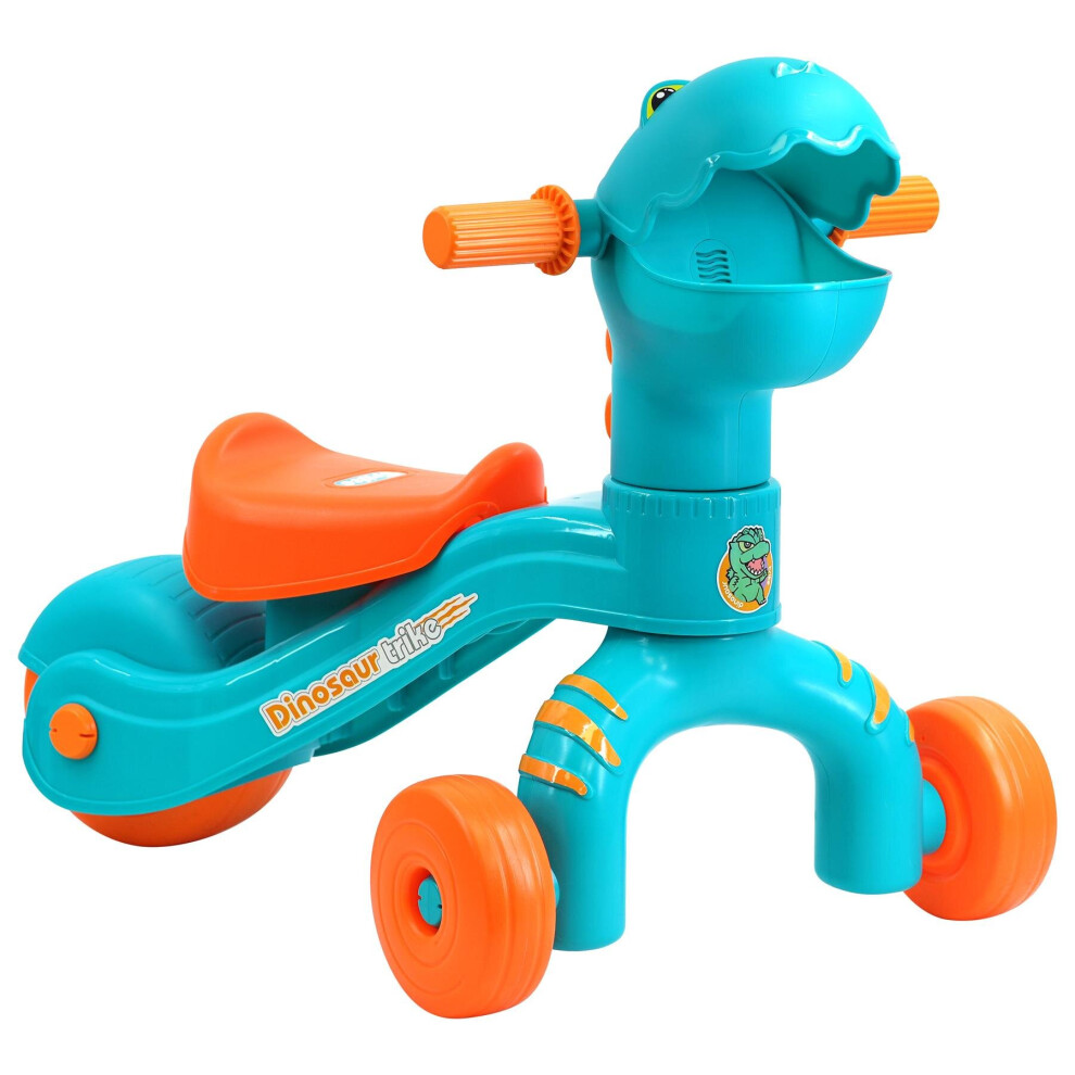 The Magic Toy Shop Dinosaur Trike Interactive Ride On Spin Handle for Storage with Dino Roar, Music